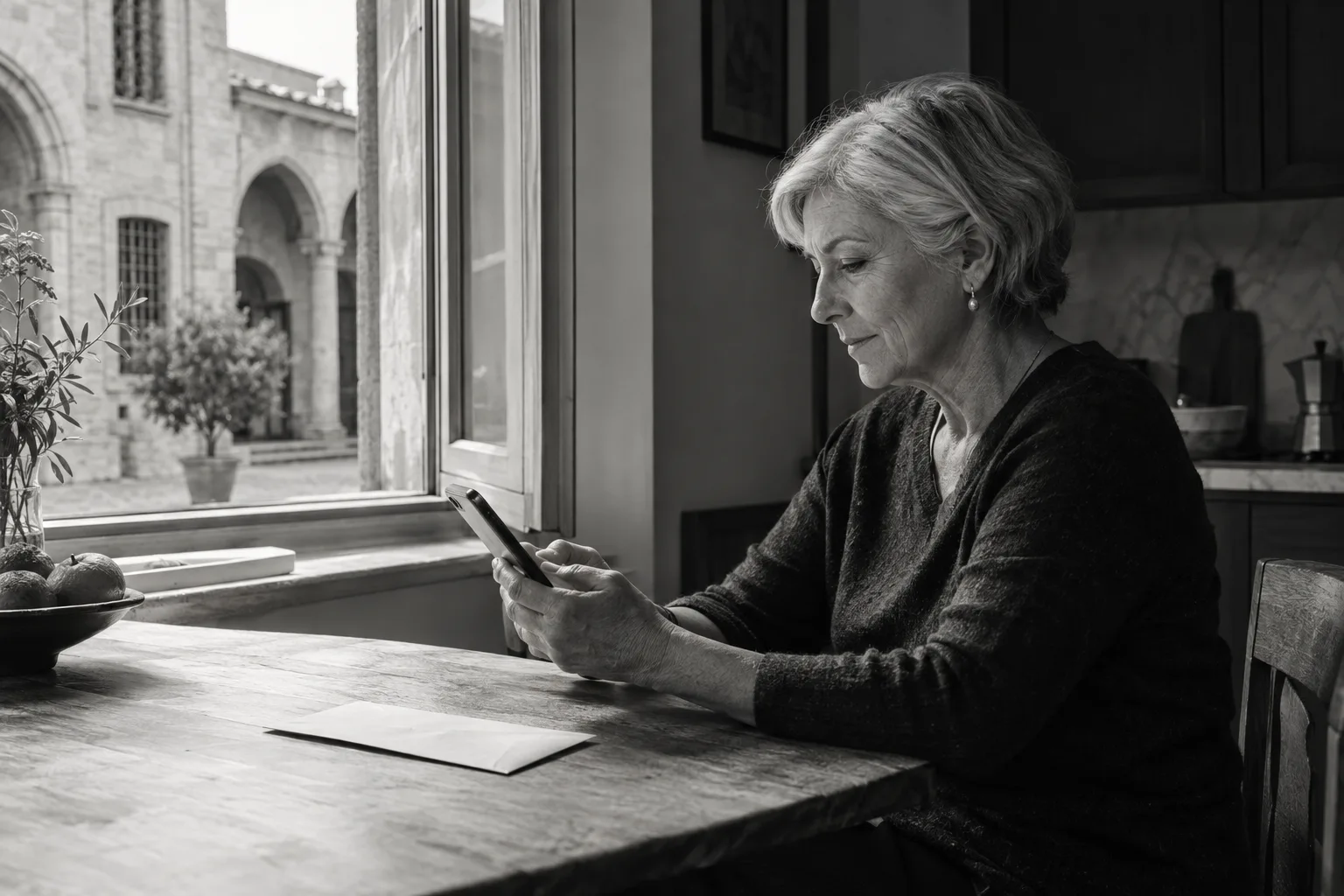 Immagine illustrativa: Una donna consulta il telefono da casa